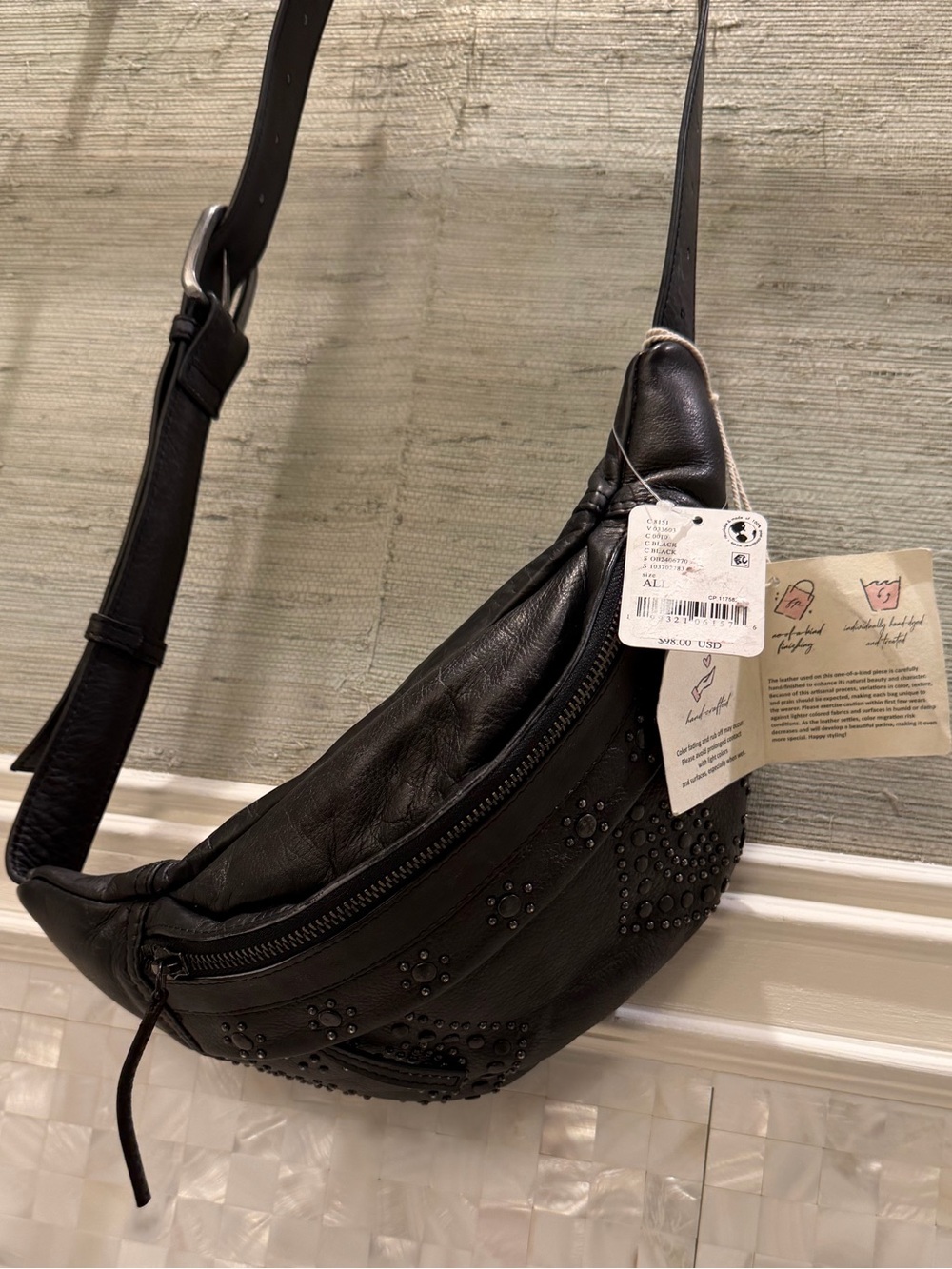 NWT new free people Ana adorned studded leather sling bag black purse - Picture 10 of 17